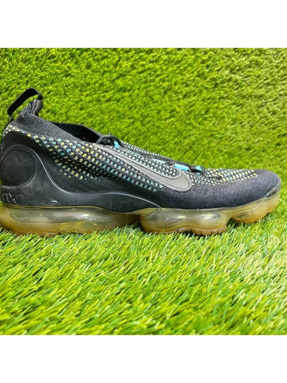 Nike Air VaporMax 2021 Flyknit Mens Size 10 Black Blue Running Shoes Sneakers